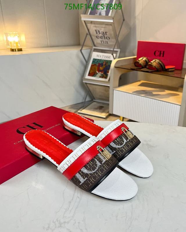 Carolina Herrera Women's CH Monogram Leather Flat Sandals - Red & White