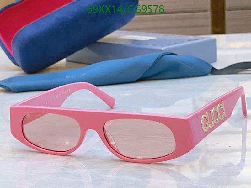 Gucci Pink Acetate Rectangular Sunglasses with Gold Logo Detail