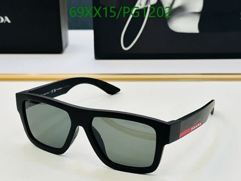 Prada PG1202 Rectangular Black Sunglasses with Grey Lenses