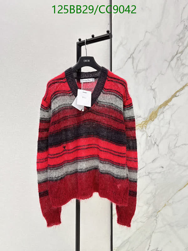 Dior Red Striped Mohair V-Neck Sweater