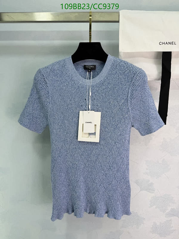 Chanel Women's Light Blue Knitted Short Sleeve Top