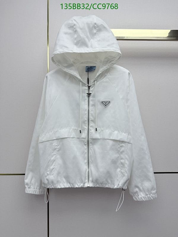 Prada Nylon Hooded Jacket with Zip Closure - White