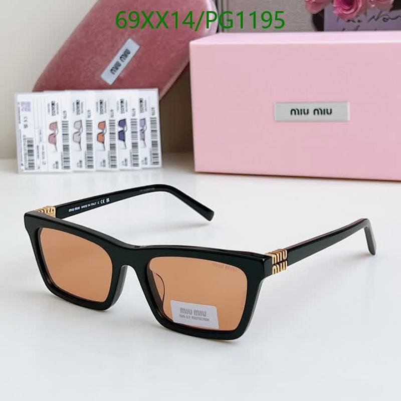 Miu Miu Rectangular Black Frame Sunglasses with Orange Lenses