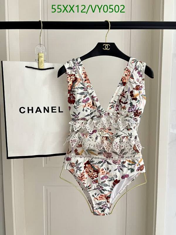 Chanel Floral Ruffle One-Piece Swimsuit - Elegant V-Neck Bathing Suit