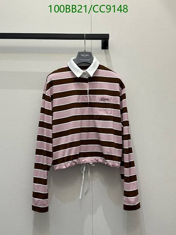 Prada Striped Long-Sleeve Cotton Polo Shirt for Women - Casual & Chic Top