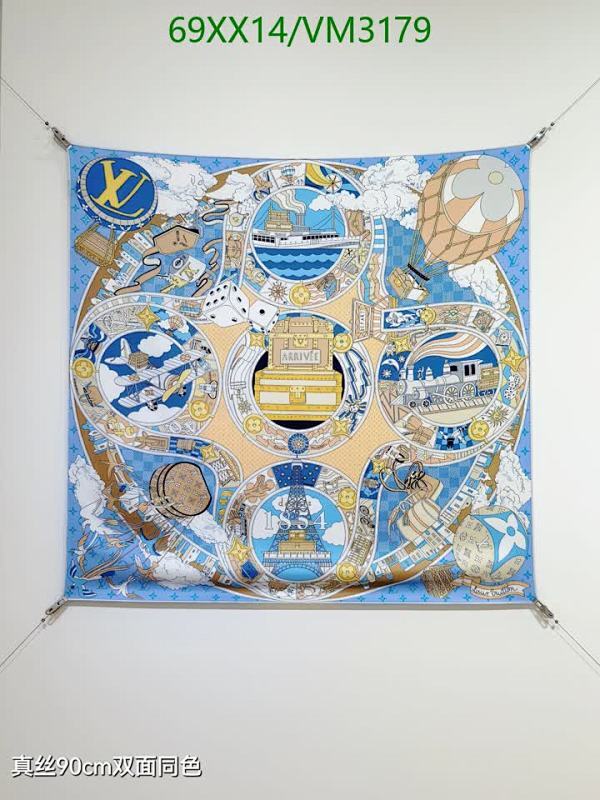 Products 44 Louis Vuitton Blue Silk Scarf 90x90cm - Elegant Travel-Themed Design
