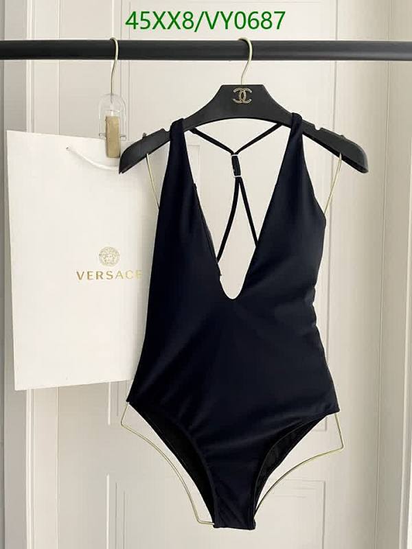 Versace Women's Timeless Black Plunge Neck One-Piece Swimsuit for Beach & Pool