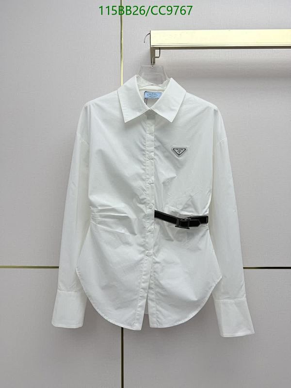 Prada Women's White Cotton Button-Down Shirt with Belt