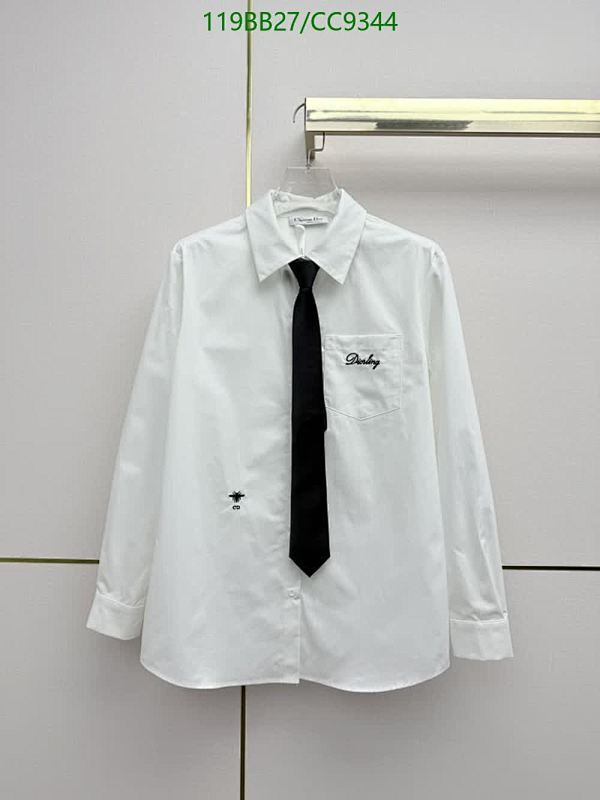 Dior Women's Classic White Long-Sleeve Shirt with Black Tie