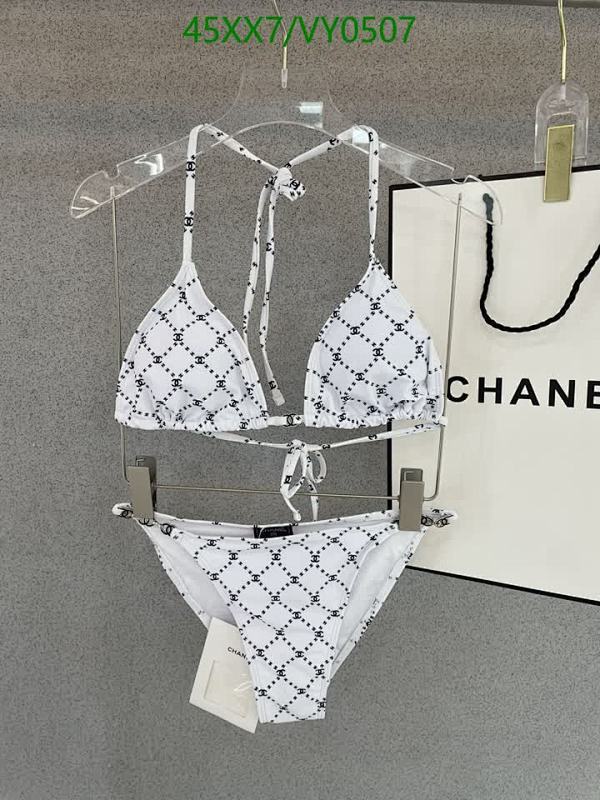 Chic Chanel-Inspired Halter Bikini Set - White Monogram Swimsuit for Women