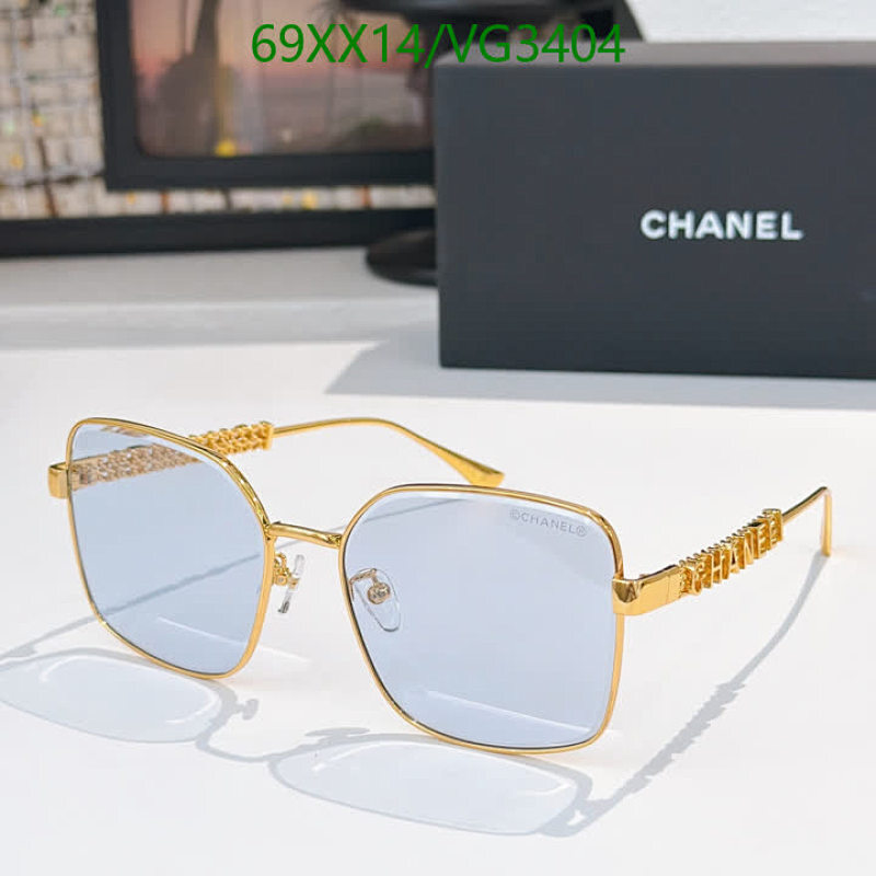 Chanel Square Gold-Tone Sunglasses with Light Blue Lenses, Code VG3404