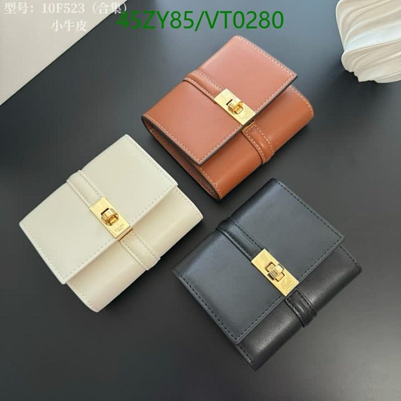 Celine Compact Flap Wallet in Grained Calfskin with Snap Closure