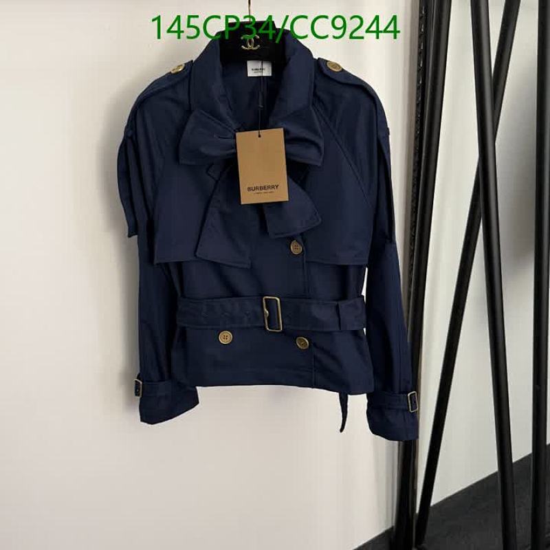 Burberry Women's Navy Cotton Double-Breasted Trench Coat with Bow Detail
