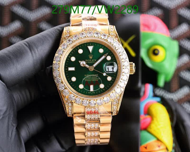 Rolex Submariner Gold-Tone Watch with Diamond Bezel and Green Dial