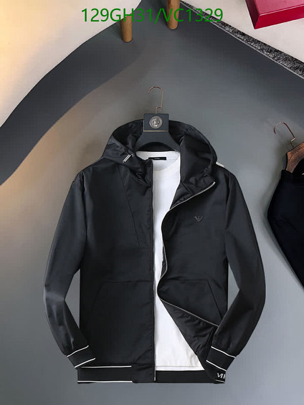 Armani Men's Stylish Black Hooded Windbreaker Jacket - Polyester Fiber Outerwear