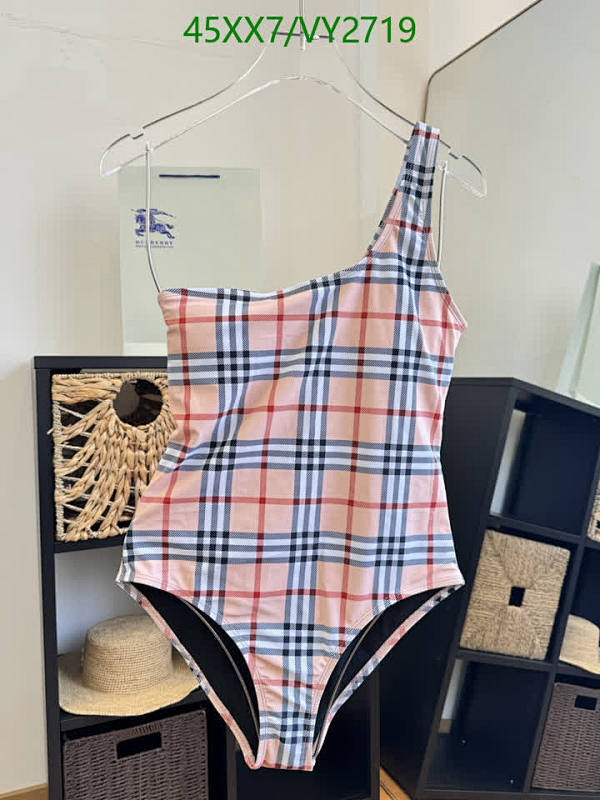 Burberry Women's One-Shoulder Plaid One-Piece Swimsuit - Pink Check