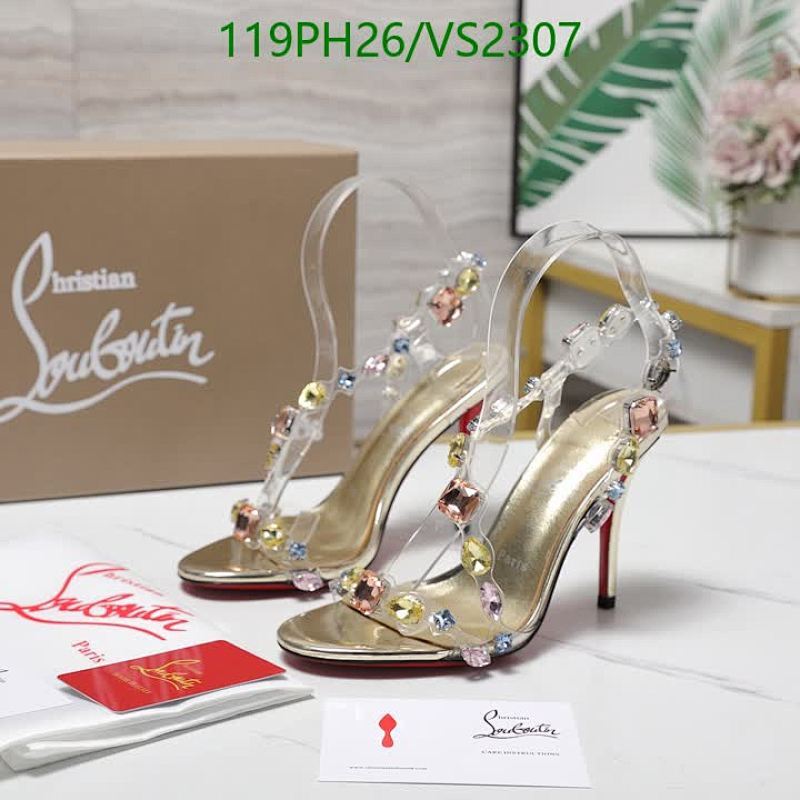 Christian Louboutin Women's Embellished Clear Strap Heels - 10CM Height 12 Christian Louboutin Women's Embellished Clear Strap Heels - 10CM Height