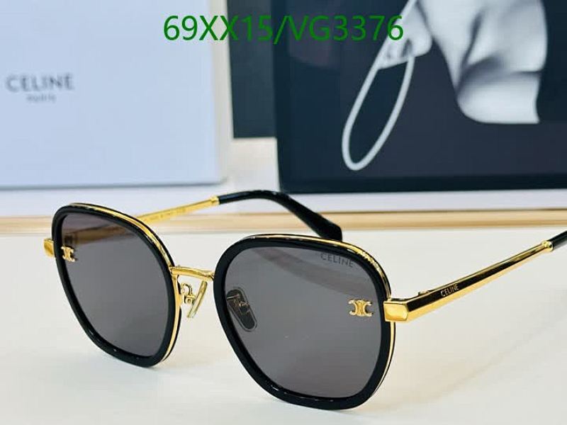 Celine VG3376 Round Sunglasses - Elegant Black & Gold Frame for Everyday Style