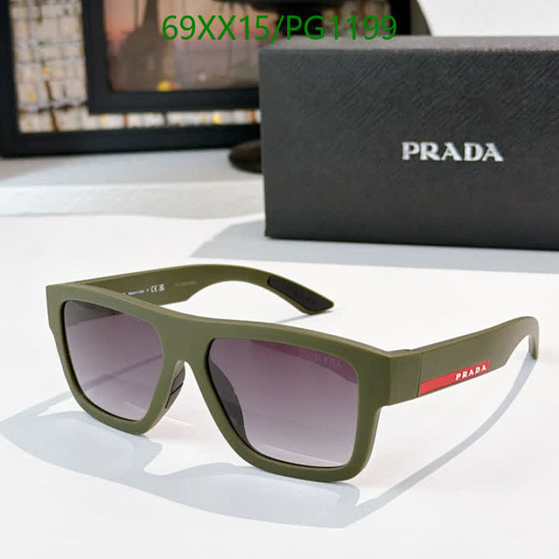 Prada Rectangular Sunglasses - Olive Green Frame with Gradient Lenses