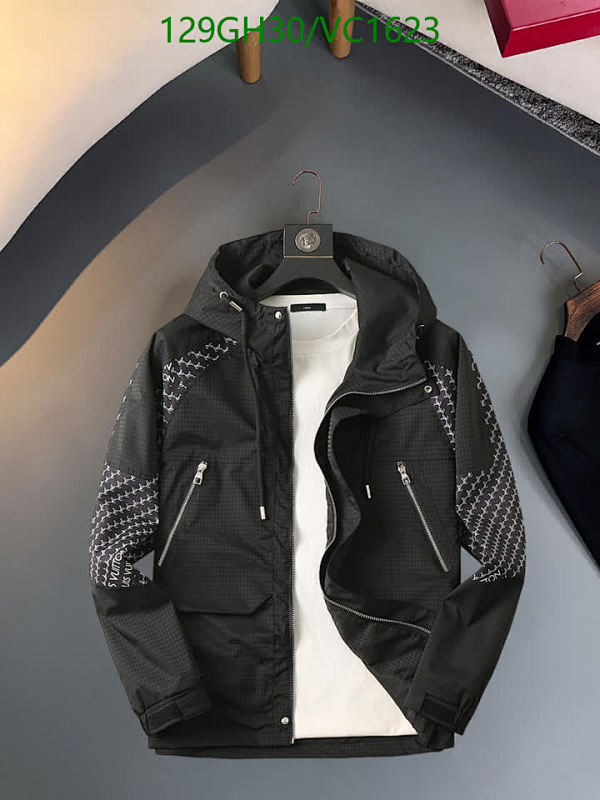 Louis Vuitton Men's Monogram Hooded Windbreaker Jacket - Black Polyester Fiber