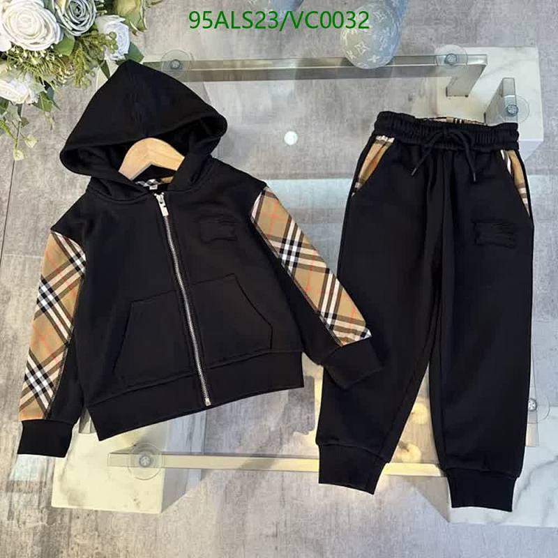 Burberry Kids Cotton Hooded Tracksuit Set - Black Plaid Sleeves