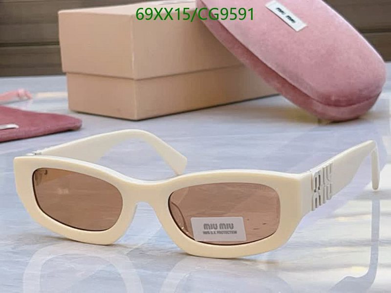 Miu Miu Women's Cream Acetate Rectangular Sunglasses with Brown Lenses