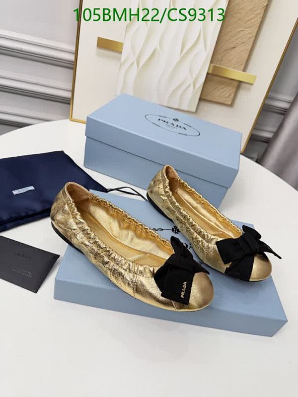 Prada Women's Gold Sheepskin Ballet Flats with Black Bow - EU 35-41
