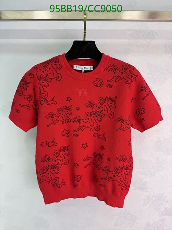 Dior Knitted Red Unicorn Print Short Sleeve Sweater