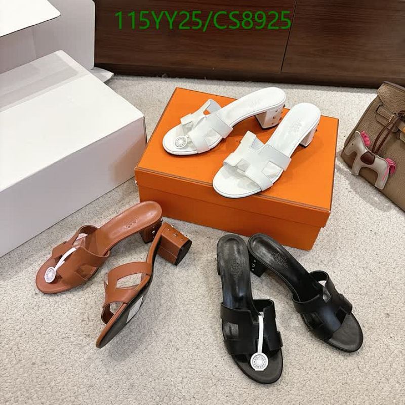 Hermes Women's Leather Block Heel Slide Sandals