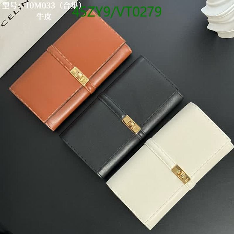 Celine Elegant Cowhide Leather Wallet with Gold-Tone Clasp - Stylish & Durable