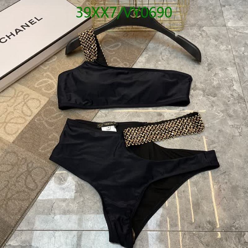 Versace One-Shoulder Chain Detail Bikini Set - Black Swimsuit