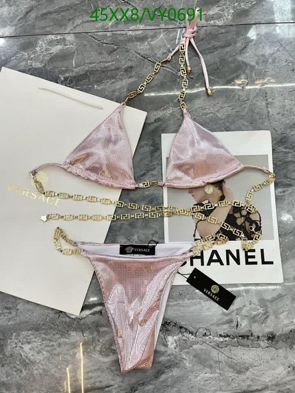 Versace Women's Triangle Bikini Set with Signature Greca Chain Detail