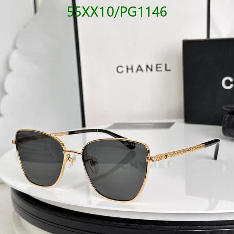 Chanel Cat-Eye Sunglasses with Gold-Tone Frame and Grey Lenses