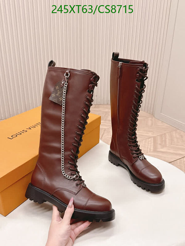 Women's Brown Leather Lace-Up Knee-High Boots with Chain Detail