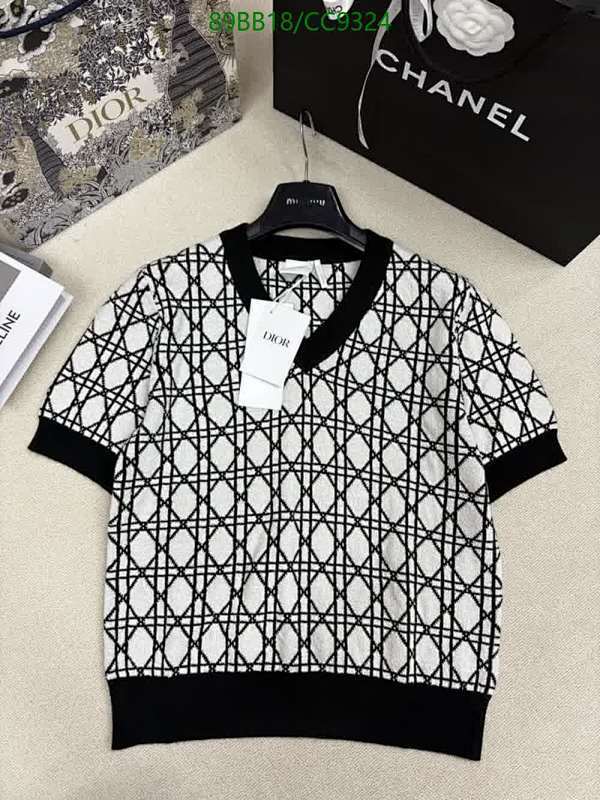 Dior Knitted Short Sleeve V-Neck Top - Elegant Black and White Design