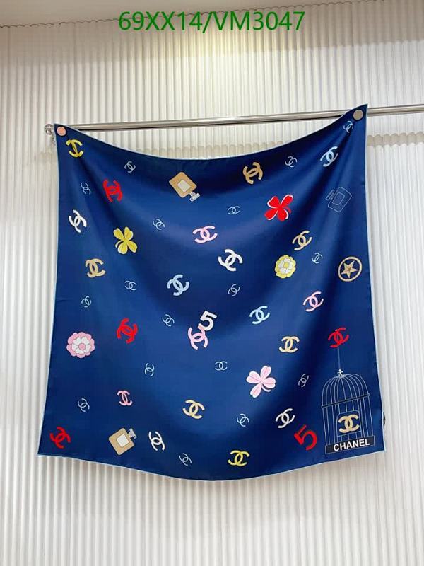 Chanel Silk Square Scarf - Luxurious Blue with Iconic Logo Print 90x90CM