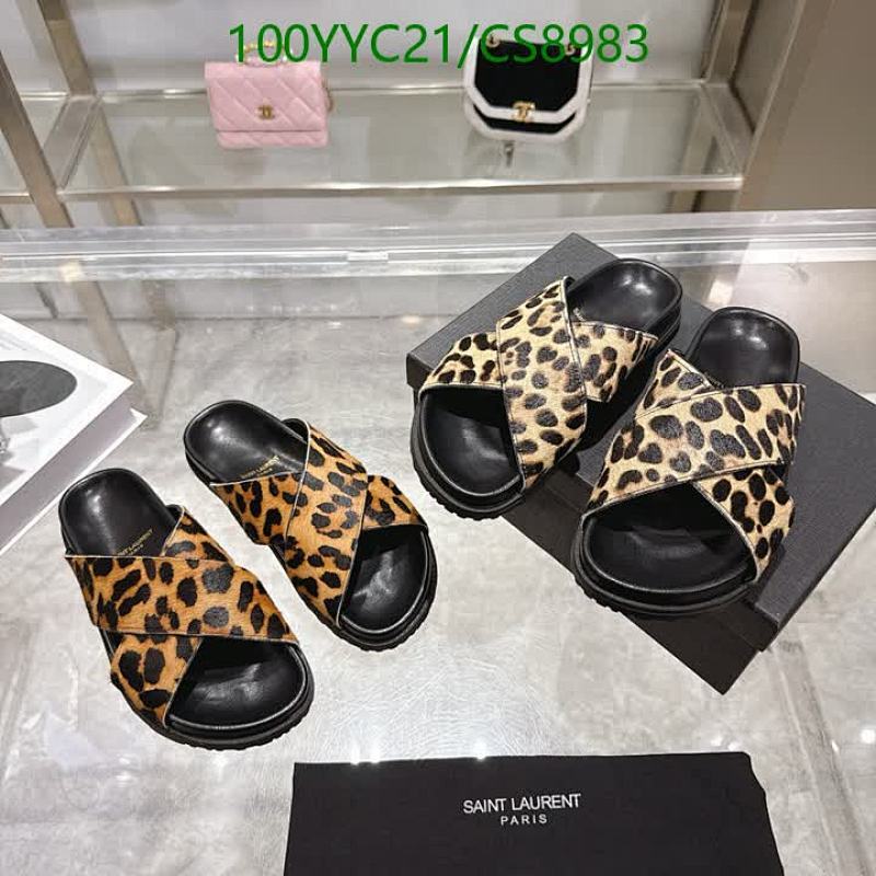 Yves Saint Laurent Women's Leopard Print Cross Strap Slides