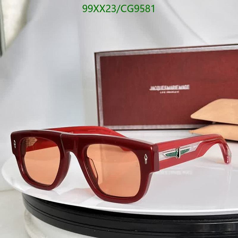 Jacques Marie Mage Rectangular Sunglasses - Red Acetate Frame with Orange Lenses