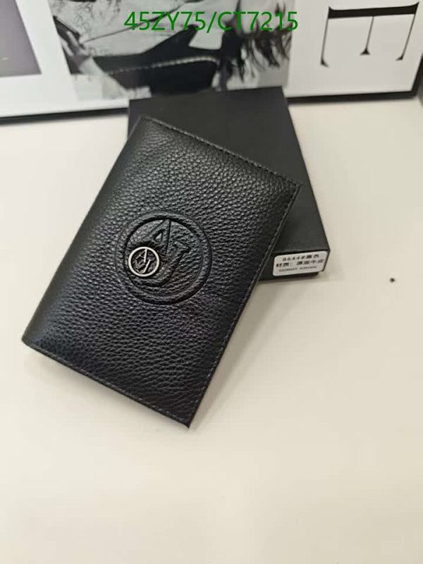 Armani Men's Genuine Leather Bi-Fold Wallet with Embossed Logo, Black