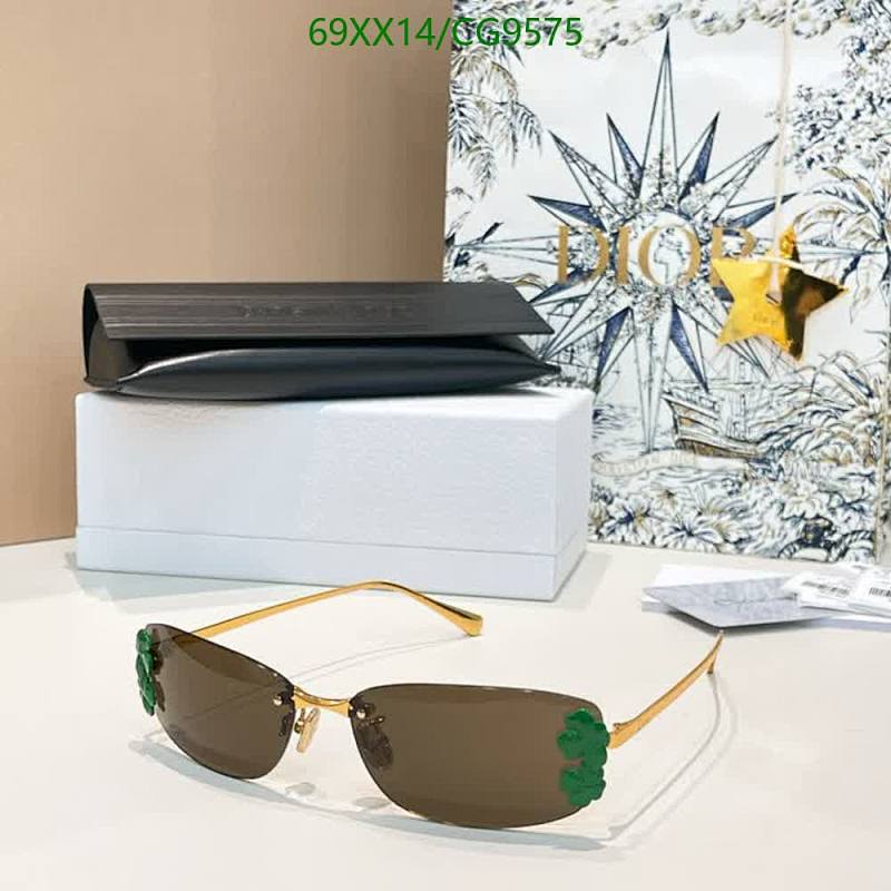 Dior CG9575 Rimless Oval Sunglasses with Green Clover Detail