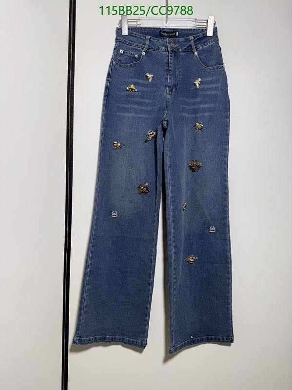 D&G Embroidered Wide-Leg Denim Jeans for Women - Blue