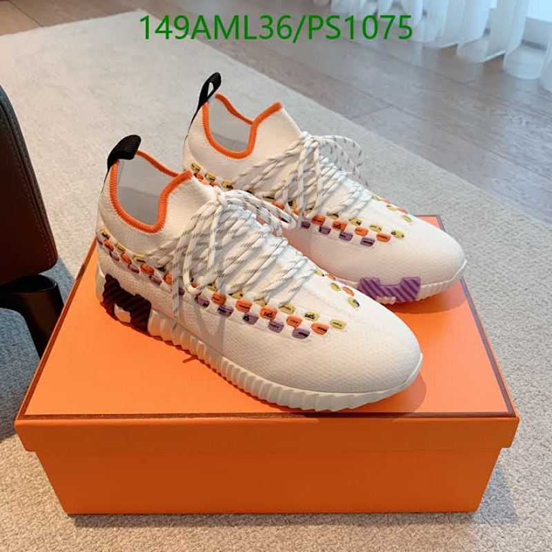 Hermes Men's White Genuine Leather Lace-Up Sneakers