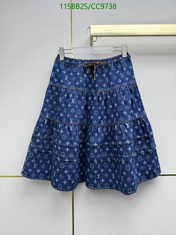 Louis Vuitton Monogram Denim Tiered Midi Skirt
