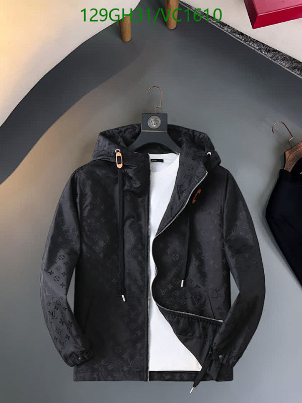 Louis Vuitton Men's Monogrammed Hooded Windbreaker Jacket - Black Polyester