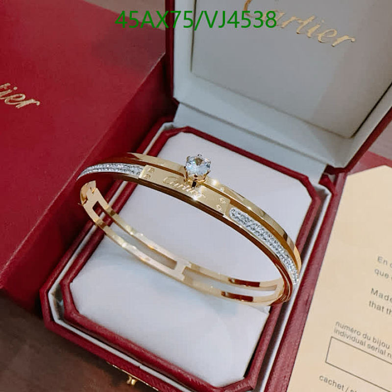 Cartier Gold-Tone Bangle Bracelet with Pave Crystals & Central Gemstone
