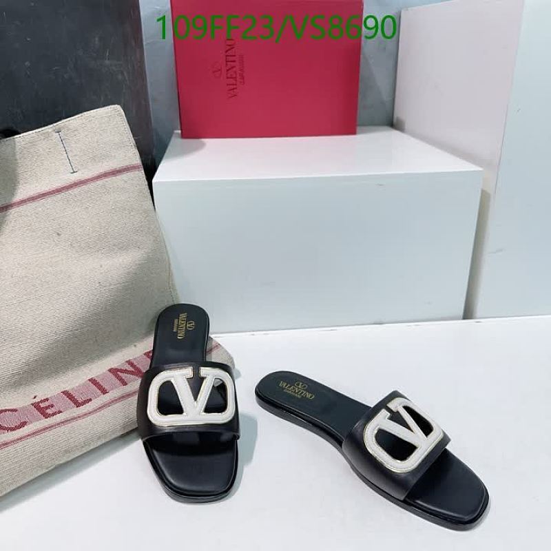 Valentino Women's Black Leather VLogo Slide Sandals EU 35-42