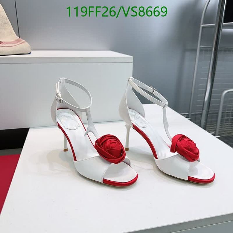 Roger Vivier Women's White Sandals with Red Rose Embellishment