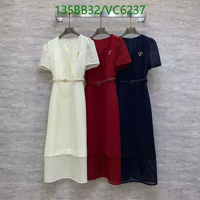 Dior Elegant V-Neck Belted Midi Dress - Short Sleeve Polyester Fiber for Women