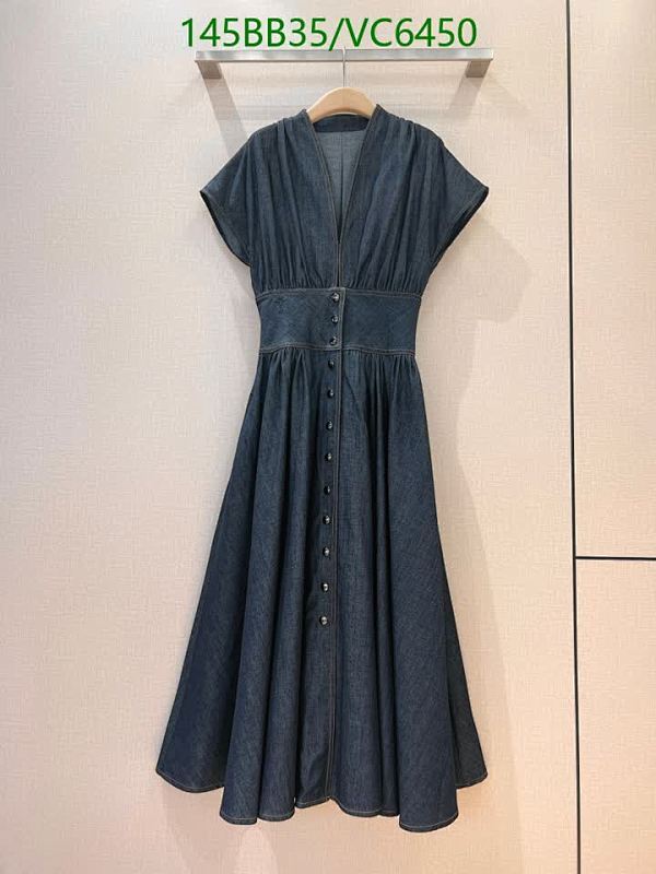 Louis Vuitton Women's Denim Midi Dress - Elegant V-Neck & Button-Front Design