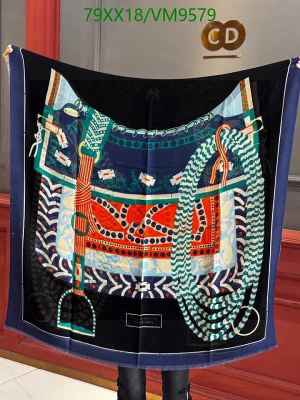 Hermes Luxurious Cashmere Scarf - Equestrian Print, 100x200 CM